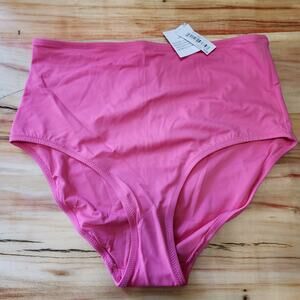 NWT Amazon Essentials Bikini Bottom Womens 14 Hot Pink High Waisted UPF 50